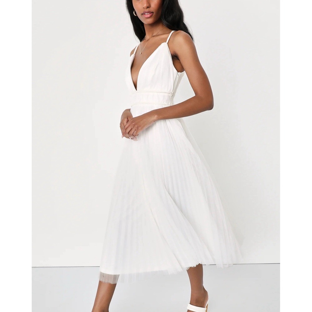 New! LULUS White Beachy Romantic Feminine Wedding Greek Goddess Maxi‎ Dress XS